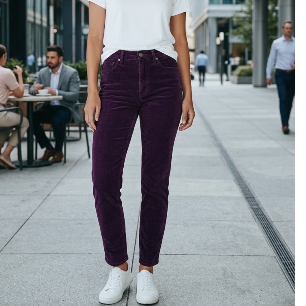 Loft Curvy High Waist Skinny Corduroy Pants Burgundy Plum Size 26/2 Womens